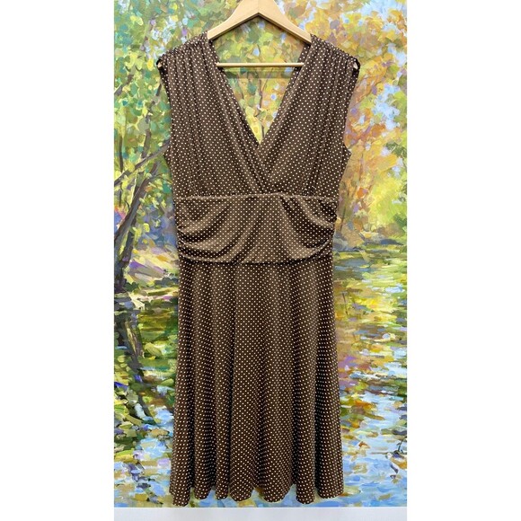 Vintage Brown White Polka Dot Dress 14W  Large Dress Stretch Flowy Large Dress - Picture 1 of 16